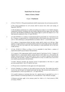 Finnish Penal Code (Excerpts) Ministry of Justice, Finland Chapter 2: Punishments  1