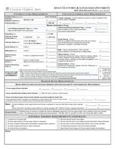 A SIAN C ULTURES & L ANGUAGES (S ANSKRIT[removed]D EGREE P LAN (expires[removed]U NIVERSITY C ORE R EQUIREMENTS Academic Area (state core #) First-Year