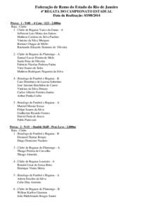 Federação de Remo do Estado do Rio de Janeiro 4ª REGATA DO CAMPEONATO ESTADUAL Data da Realização: Prova: 1 - 9:Com - S23 - 2.000m Raia - Clube 1 - Clube de Regatas Vasco da Gama - A