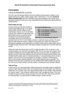 [removed]NYC Residential and Street Basket Waste Characterization Study  FOCUS ISSUES FOCUS ON RESIDENTIAL PLASTICS One of the most misunderstood facets of the current curbside recycling program is plastics. As one reside