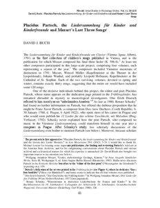 Min-Ad: Israel Studies in Musicology Online , Vol. 11, 2013/II David J. Buch – Placidus Partsch, the Liedersammlung für Kinder und Kinderfreunde and Mozart’s Last Three Songs
