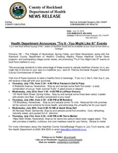 County of Rockland Department of Health +  NEWS RELEASE