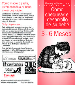 Como madre o padre, usted conoce a su bebé mejor que nadie. Usted observa los detalles, como por ejemplo cuando sonríe, cuando se sienta, camina, habla o agarra una taza. Lo que usted está viendo es el