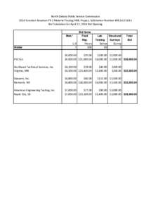 North Dakota Public Service Commission 2014 Scranton Bowman Ph 2 Material Testing AML Project, Solicitation Number[removed]Bid Tabulation for April 22, 2014 Bid Opening Bidder