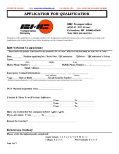 RETURN THIS FORM BY:            EMAIL: [removed]           FAX: 402‐563‐7283   MAIL:  PO BOX 569 COLUMBUS, NE 68602  APPLICATION FOR QUALIFICATION