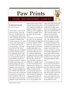 FACILITIES – TEXAS STATE UNIVERSITY – AUGUSTPaw Prints FACILITIES – TEXAS STATE UNIVERSITY – AUGUSTA Letter from the AVP