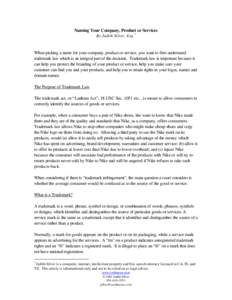 Identification / Product management / Trademark law / United States trademark law / Trademark distinctiveness / Trademark / Kleenex / United States Patent and Trademark Office / Service mark / Marketing / Brand management / Intellectual property law