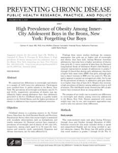 VOLUME 8: NO. 1, A23  JANUARY 2011 BRIEF  High Prevalence of Obesity Among InnerCity Adolescent Boys in the Bronx, New