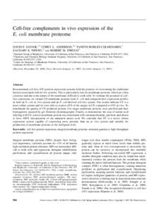 Cell-free complements in vivo expression of the E. coli membrane proteome DAVID F. SAVAGE,1,4 COREY L. ANDERSON,3,4 YANETH ROBLES-COLMENARES,3 ZACHARY E. NEWBY,2 AND ROBERT M. STROUD3 1