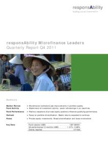 responsAbility Microfinance Leaders Quarterly Report Q4 2011 Summary Market Review Fund Activity