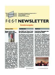 Sonderausgabe FebruarNeuer Leiter der FEST: Klaus Tanner  Prof. Dr. Klaus Tanner; geb. 1953