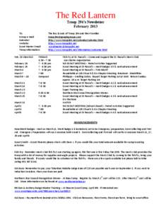 The Red Lantern Troop 294’s Newsletter February 2013 To: Group e-mail: Calendar: