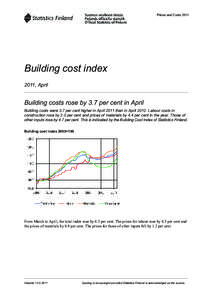 Prices and Costs[removed]Building cost index 2011, April  Building costs rose by 3.7 per cent in April