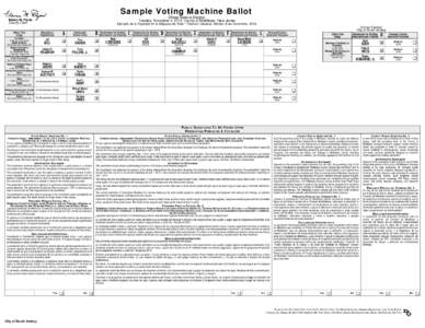 Sample Voting Machine Ballot Official General Election Tuesday, November 4, 2014, County of Middlesex, New Jersey Elaine M. Flynn County Clerk