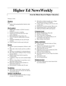 Higher Ed NewsWeekly from the Illinois Board of Higher Education February 9, 2012 PEOPLE Page