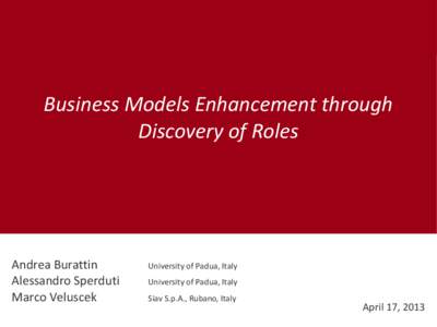 Business Models Enhancement through Discovery of Roles Andrea Burattin Alessandro Sperduti Marco Veluscek