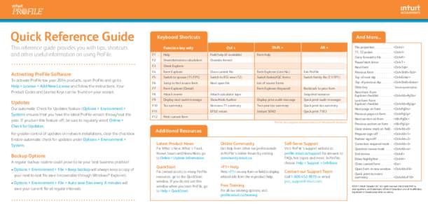 Quick Reference Guide This reference guide provides you with tips, shortcuts and other useful information on using ProFile. Activating ProFile Software To activate ProFile tax year 2014 products, open ProFile and go to H