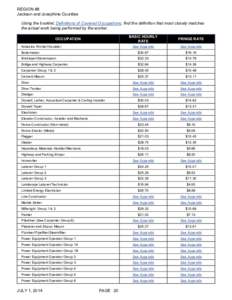 REGION #8 Jackson and Josephine Counties Using the booklet, Definitions of Covered Occupations, find the definition that most closely matches the actual work being performed by the worker. BASIC HOURLY RATE