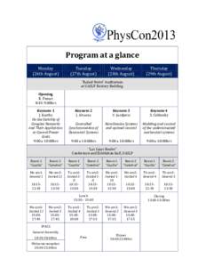 Program at a glance Monday (26th August) Tuesday (27th August)