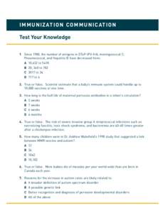 I M M U N I Z AT I O N C O M M U N I CAT I O N Test Your Knowledge 1 Since 1980, the number of antigens in DTaP-IPV-Hib, meningococcal C, Pneumococcal, and Hepatitis B have decreased from: A 10,632 to 5418 B 20, 360 to 7