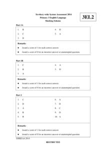 Territory-wide System Assessment 2014 Primary 3 English Language Marking Scheme Part 1A 1.