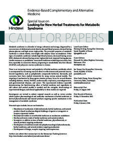 Evidence-Based Complementary and Alternative Medicine Special Issue on Looking for New Herbal Treatments for Metabolic Syndrome