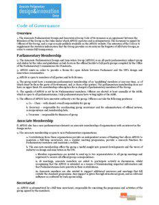 Code of Governance Overview 1. The Associate Parliamentary Design and Innovation Group Code of Governance is an agreement between the