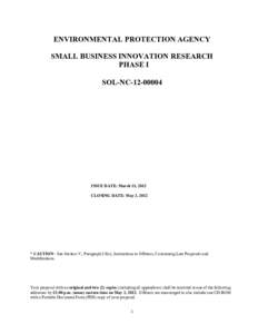 SMALL BUSINESS INNOVATION RESEARCH PHASE I