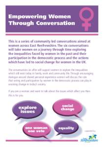 Empowering Women Through Conversation This is a series of community led conversations aimed at women across East Renfrewshire. The six conversations will take women on a journey through time exploring the inequalities fa