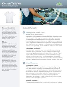 Cotton Textiles Sustainability Insights Product Description Cotton textiles covered by this Product Sustainability Toolkit