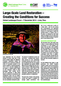 Large-Scale Land Restoration – Creating the Conditions for Success Global Landscape Forum – 7 December 2014 – Lima, Peru this, in turn, is giving rise to action on a large scale – and not just among land conserva