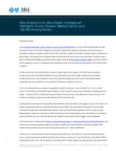 New Analysis from Blue Health Intelligence® Highlights Crozer-Chester Medical Center as a Top Performing Facility Published April 2012