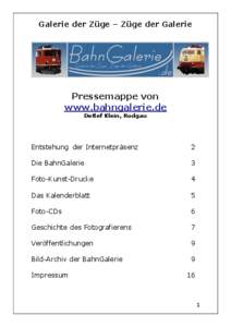 Galerie der Züge – Züge der Galerie  Pressemappe von www.bahngalerie.de Detlef Klein, Rodgau