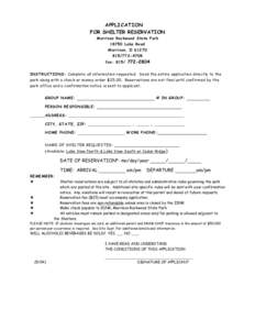 APPLICATION FOR SHELTER RESERVATION Morrison Rockwood State Park[removed]Lake Road Morrison, Il[removed]4708