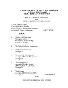 1  IN THE HIGH COURT OF JUDICATURE AT BOMBAY BENCH AT AURANGABAD CIVIL APPELLATE JURISDICTION WRIT PETITION NO[removed]of 2010