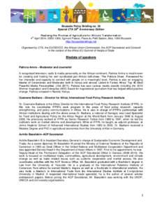 Brussels Policy Briefing no. 36 th Special CTA 30 Anniversary Edition Realising the Promise of Agriculture for Africa’s Transformation th 4 April 2014, [removed], Egmont Palace, Place du Petit Sablon, 8bis, 1000 Brusse