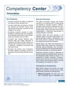 Competency Center Innovation Key Takeaways Executive Summary