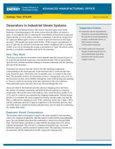 ADVANCED MANUFACTURING OFFICE Energy Tips: STEAM Deaerators in Industrial Steam Systems Deaerators are mechanical devices that remove dissolved gases from boiler feedwater. Deaeration protects the steam system from the e