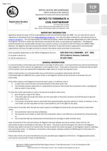 Page 1 of 3  BIRTHS, DEATHS AND MARRIAGES OFFICE OF REGULATORY SERVICES Department of Justice and Community Safety