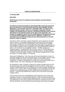 RAPID ACTION NETWORK 15 January 2009 RANIRAN: Serious concern for detained Iranian-Canadian journalist Hossein Derakhshan.