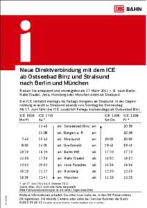 Neue Direktverbindung mit dem ICE ab Ostseebad Binz und Stralsund nach Berlin und München