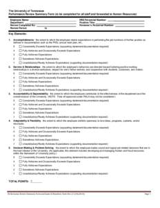 The University of Tennessee Performance Review Summary Form (to be completed for all staff and forwarded to Human Resources) Employee Name: ___________________________________ Department: ________________________________