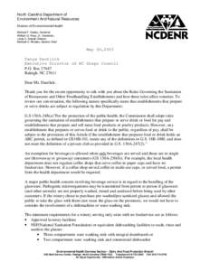 North Carolina Department of Environment And Natural Resources Division of Environmental Health Michael F. Easley, Governor William G. Ross, Jr., Secretary Linda C. Sewall, Director