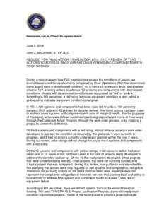TVA RESTRICTED INFORMATION  Memorandum from the Office of the Inspector General June 5, 2014 John J. McCormick, Jr., LP 3D-C