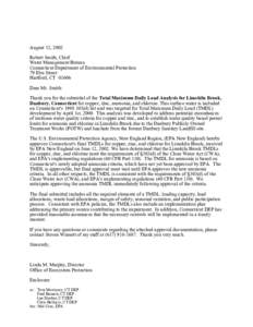 August 12, 2002 Robert Smith, Chief Water Management Bureau Connecticut Department of Environmental Protection 79 Elm Street Hartford, CT 01606