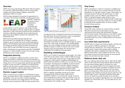 Overview  Time frame LEAP©, the Long range Energy Alternatives Planning System, is a powerful, widely used software tool for energy policy