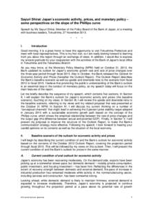 Sayuri Shirai: Japan’s economic activity, prices, and monetary policy – some perspectives on the slope of the Phillips curve Speech by Ms Sayuri Shirai, Member of the Policy Board of the Bank of Japan, at a meeting w
