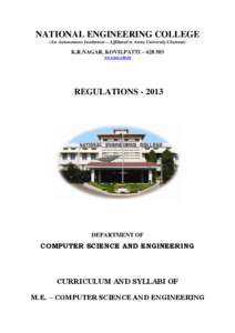 NATIONAL ENGINEERING COLLEGE (An Autonomous Institution – Affiliated to Anna University Chennai) K.R.NAGAR, KOVILPATTI – [removed]www.nec.edu.in
