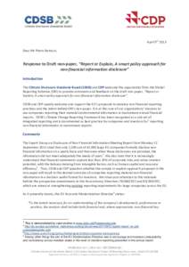 April 9th 2013 Dear Mr Pietro Bertazzi, Response to Draft non-paper, “Report or Explain, A smart policy approach for non-financial information disclosure” Introduction