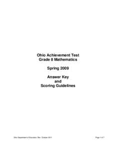 Ohio Achievement Test Grade 8 Mathematics Spring 2009 Answer Key and Scoring Guidelines